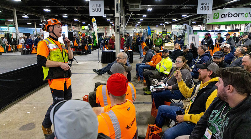 Attendees at ArborEXPO '23 earned CEUs while watching Ed Carpenter from North American Training Solutions lead a demonstration on the show floor.