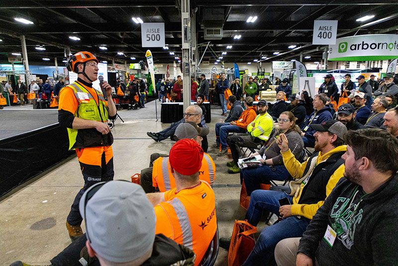 Attendees at ArborEXPO '23 earned CEUs while watching Ed Carpenter from North American Training Solutions lead a demonstration on the show floor.