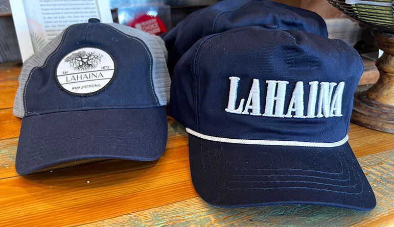 Hats on sale to raise money to support the victims of the Lahaina, Hawaii wildfire.