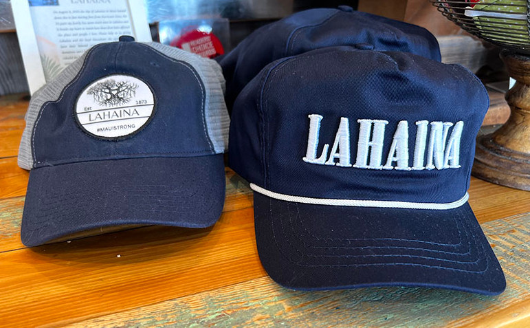 Hats on sale to raise money to support the victims of the Lahaina, Hawaii wildfire.