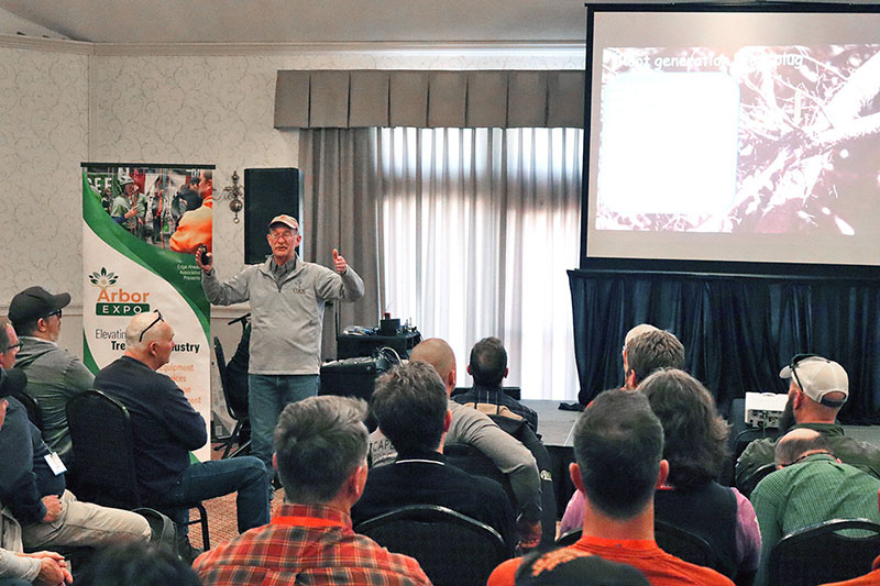 Dr. John Ball, a professor of forestry at South Dakota State University, leads a seminar on Z133 standards during ArborEXPO ’23.
