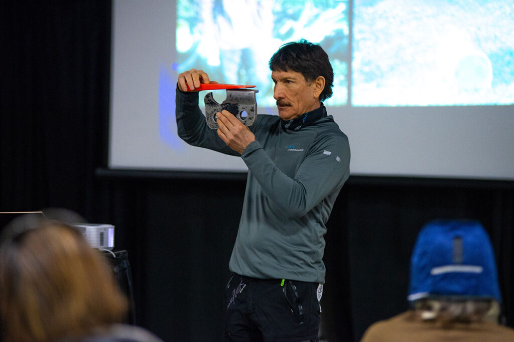 Ken Palmer, CEO of Arbormasters, leads a chainsaw safety presentation during ArborEXPO '22. Source: Joe Tacynec