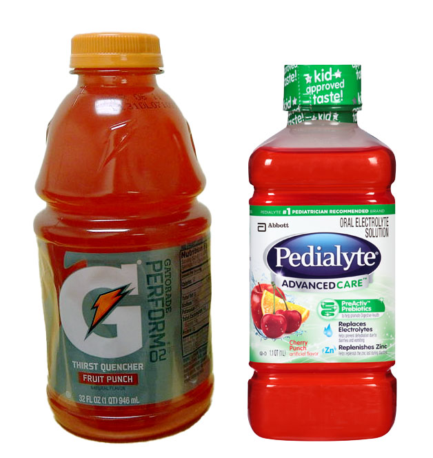 Make sure you are drinking liquids with added electrolytes, like a sports drink. Source: wikimedia.org