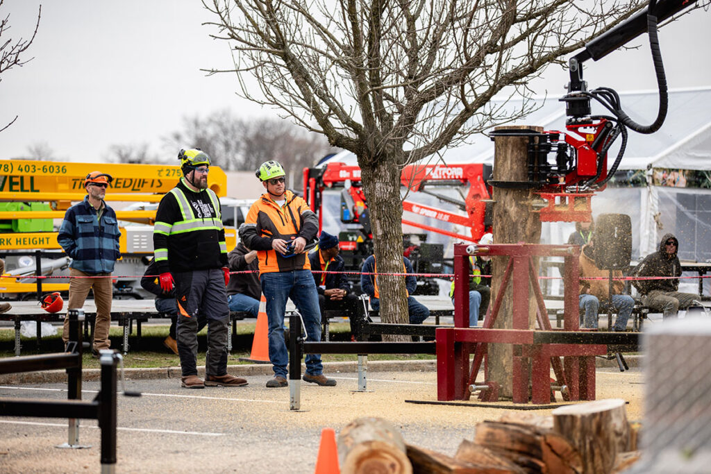 It is important to be properly trained on safely using the big equipment. Hans Tielmann leads a Grapple Saw Safety Workshop during ArborEXPO '24. Source: Joe Tacynec