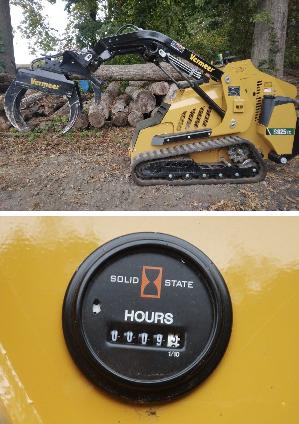 A Vermeer Skid steer with grapple attachment.