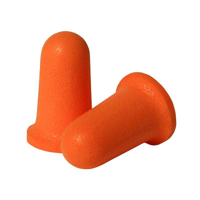 A pair of orange foam ear plugs.