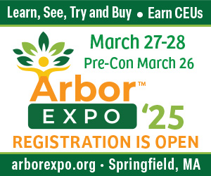 A banner ad for ArborEXPO '25 that will be held March 27-28, 2025 in Springfield, MA.