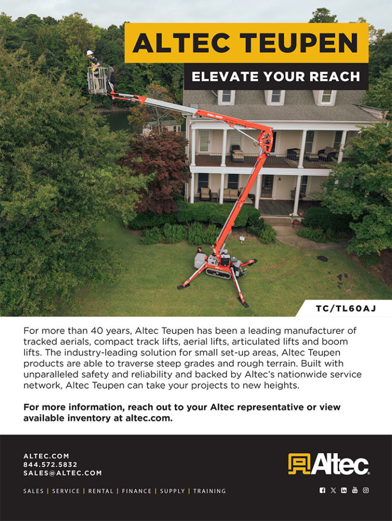 An ad for Altec Teupen tracked aerial lifts.