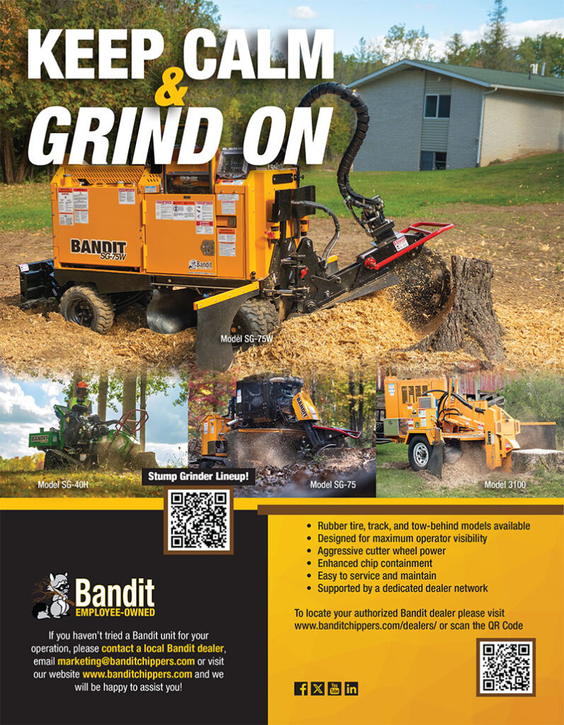 An ad for Bandit stump grinders